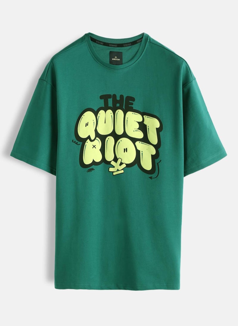 روجن Puff Print Oversized Fit T-Shirt | Green - Image 1